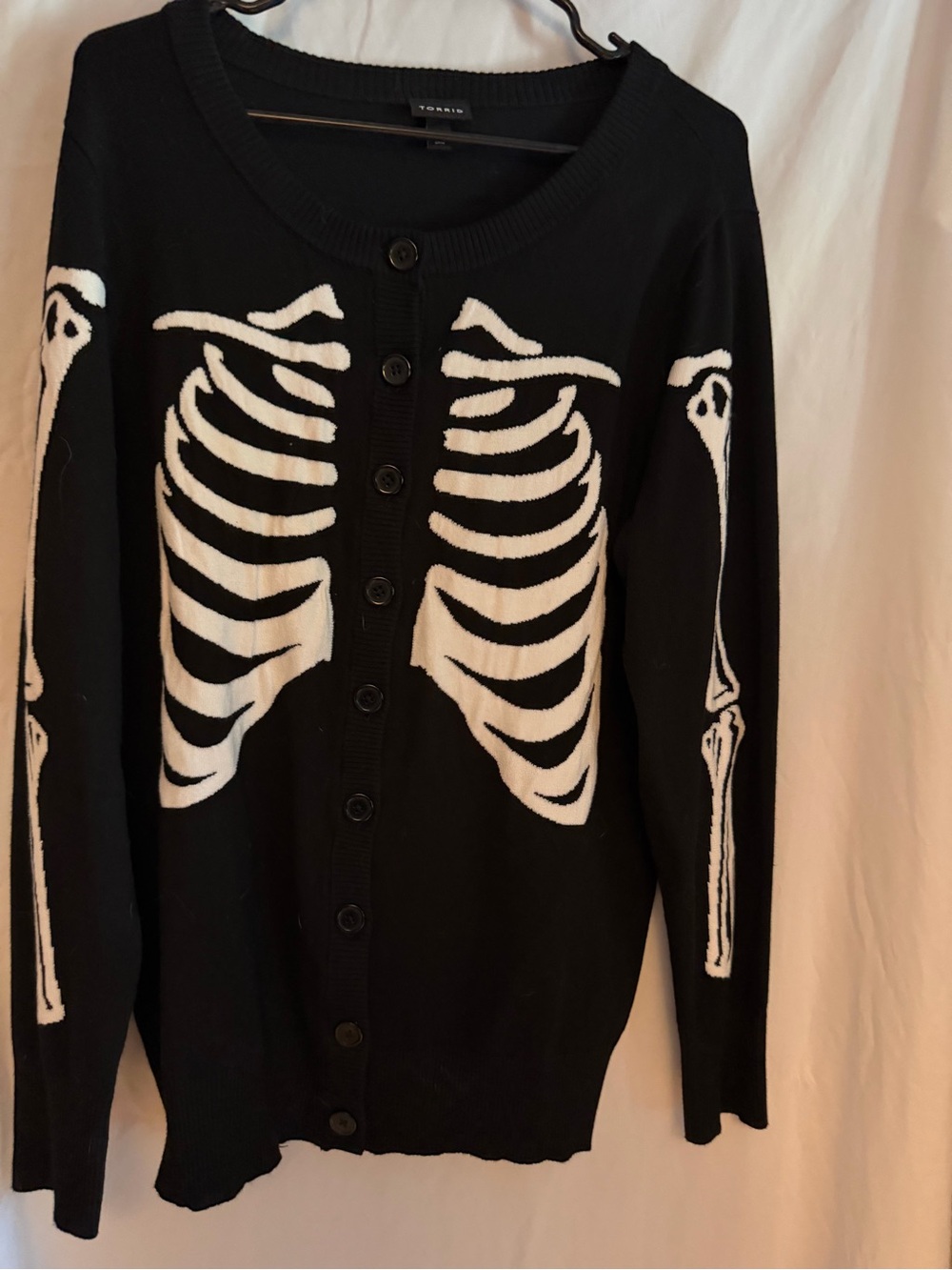 Torrid Halloween Black Cardigan with White Skeleton Motif